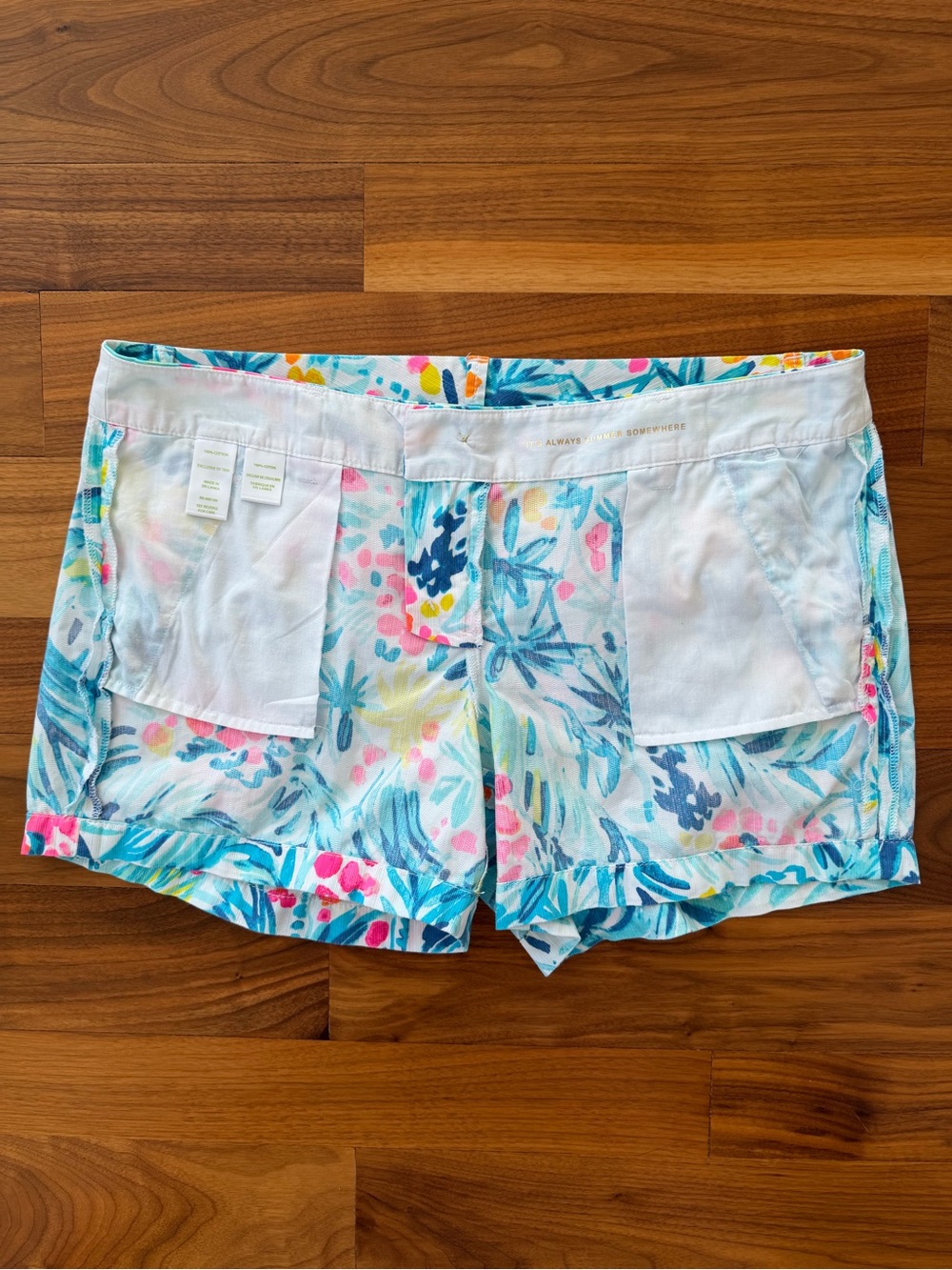 Lilly Pulitzer Women’s Callahan Serene Blue Tippy Top Shorts Sz 12 Tropical Pink - Picture 13 of 15